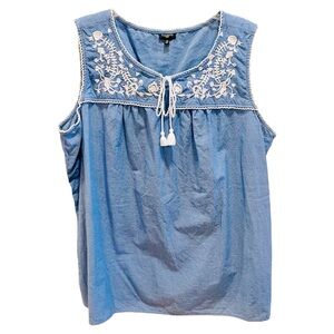 Talbots Blue Embroidered Sleeveless Blouse 2X